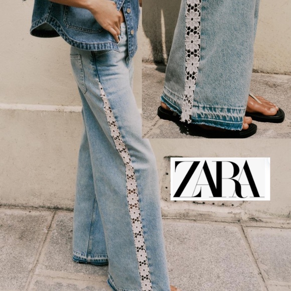 Zara High waist, wide leg, with crochet detail jeans, 10, PG1478 - Picture 1 of 9